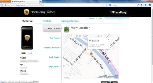 Cách tìm điện thoại blackberry 10 bị thất lạc