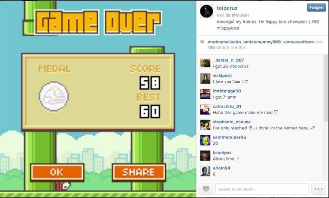 Cơn sốt flappy bird đã vươn đến kinh đô hollywood