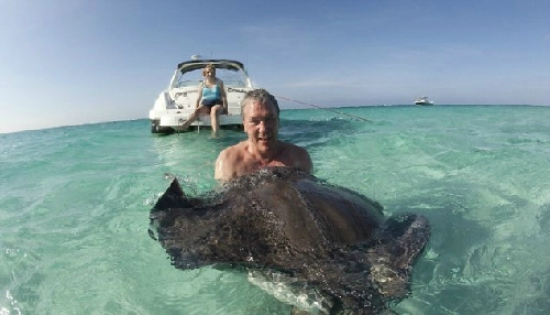 Hôn cá đuối ở đảo cayman mừng sinh nhật tuổi 60