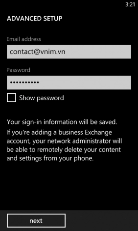 Hướng dẫn cài đặt email tên miền riêng trên windowsphone 8