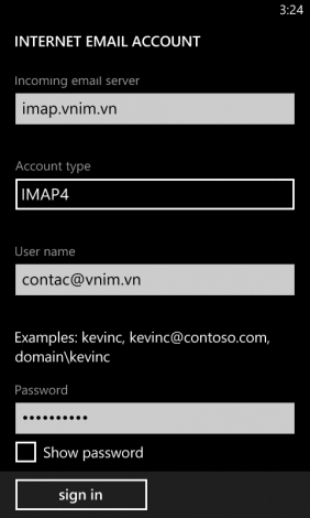 Hướng dẫn cài đặt email tên miền riêng trên windowsphone 8