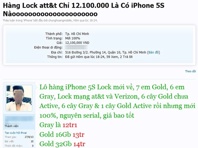 Iphone 5s bản khóa mạng giá 12 triệu hút khách