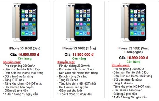 Iphone 5s xách tay lần đầu hạ giá xuống dưới 16 triệu đồng