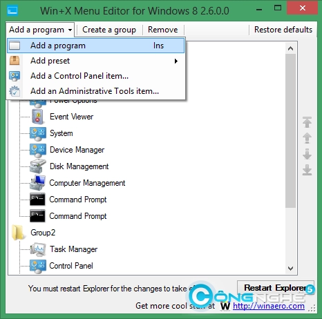 Thao tác trên windows 8 nhanh hơn với winx menu editor