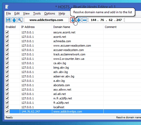 Chỉnh sửa file hosts dễ dàng với bluelife hosts editor