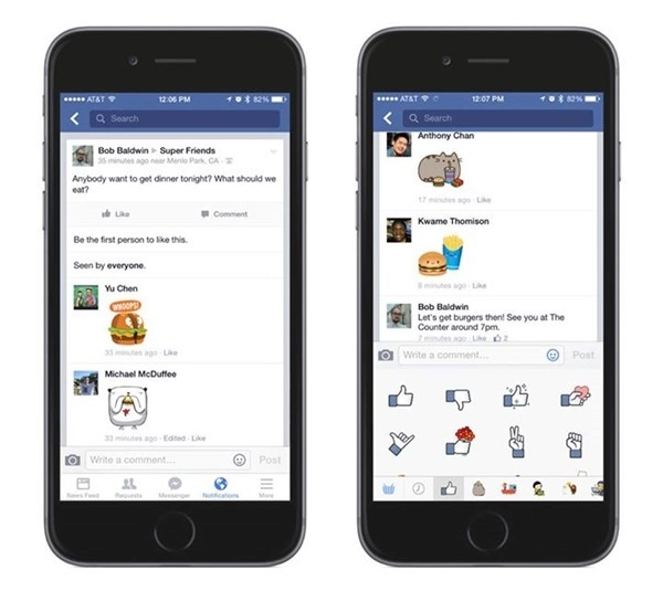 Facebook trên iphone cho phép bình luận kèm hình sticker