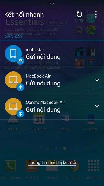 Kết nối nhanh trên samsung galaxy note 4
