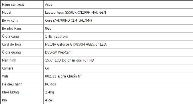 Laptop g550 dòng gaming chất lượng từ asus