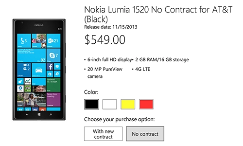 Lumia 1520 có giá chỉ 549 usd tại mỹ bộ nhớ 16gb ngày 1511 có hàng