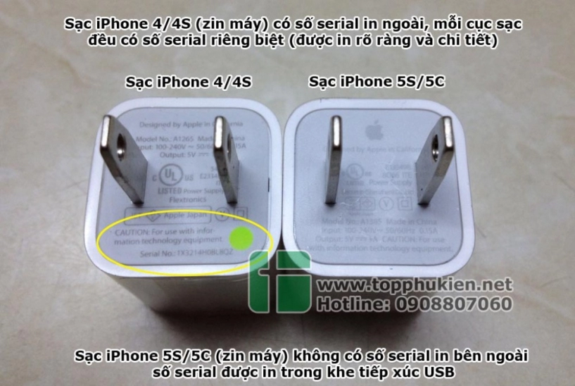 Phân biệt sạc cáp tai nghe iphone hàng zin máy và zin linh kiện