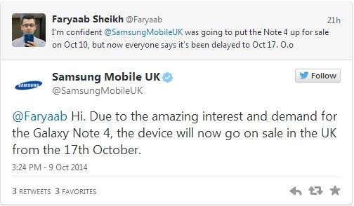 Samsung galaxy note 4 chậm ra mắt ở anh vì có quá nhiều đơn đặt hàng