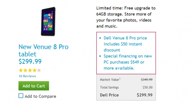 Sở hữu dell venue 8 pro phiên bản 64gb chỉ với giá phiên bản 32gb