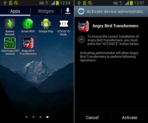 Trojan angry birds transformers xóa sạch thẻ nhớ thiết bị android