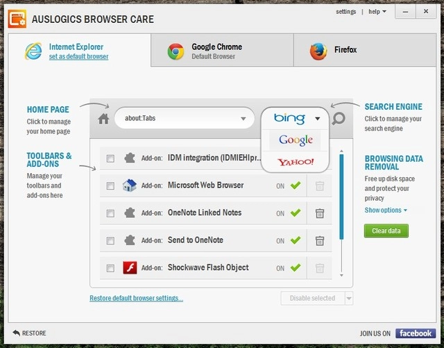 Auslogics browser care giúp ngăn chặn tự cài toolbar và add-ons rác vào trình duyệt web