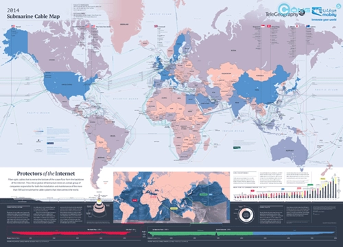 Bản đồ hệ thống cáp internet thế giới trên đại dương 2014