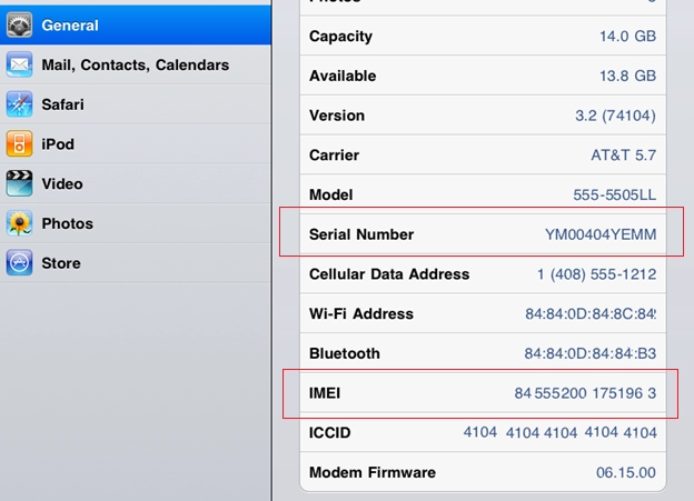 Cách kiểm tra imeiserial number của máy tính bảng