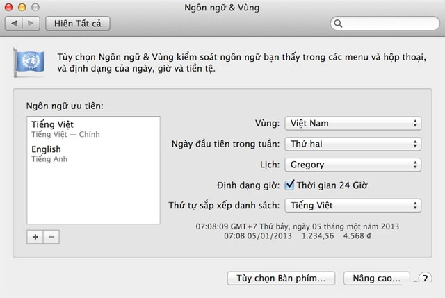 Đổi ngôn ngữ tiếng việt trên mac os x 10