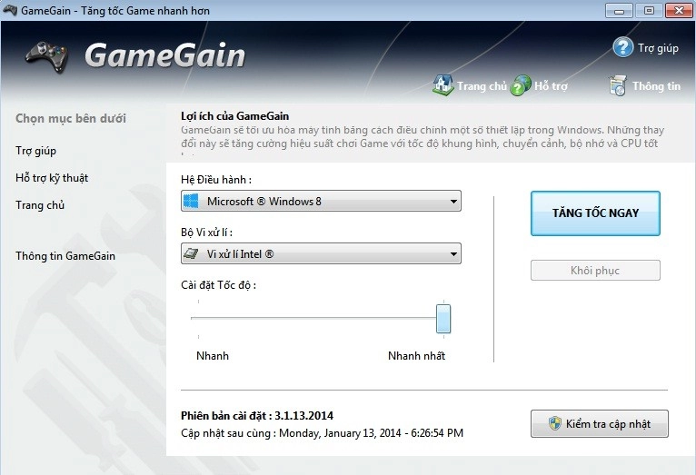 Gamegain 33102014 - phần mềm việt tăng tốc độ chơi game tối đa