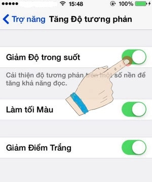 Giảm độ trong suốt và điểm trắng của ios 7 giúp dễ quan sát hơn