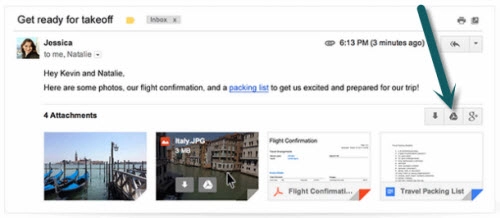 Gmail cho phép lưu thẳng tập tin đính kèm về google drive