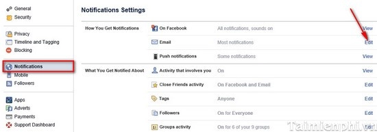 Hướng dẫn cách xóa bỏ nhận email facebook