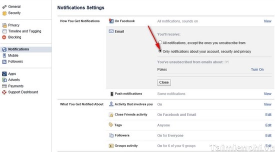 Hướng dẫn cách xóa bỏ nhận email facebook