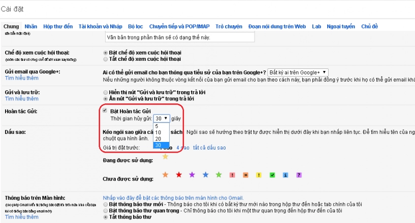 Hướng dẫn hoàn tác gửi thư trong gmail