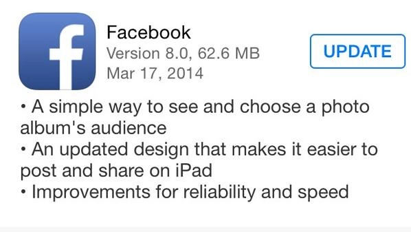 Không nên update facebook 80 trên ios