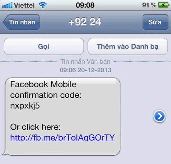 Lấy code xác thực tài khoản facebook bằng số viettel
