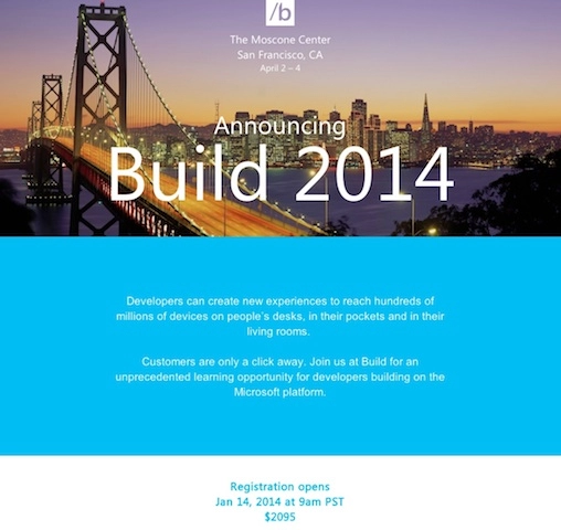 Microsoft mời đăng ký tham dự build 2014