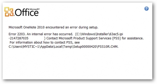 Sửa lỗi error 2203 an internal error occurred khi cài đặt office 2010