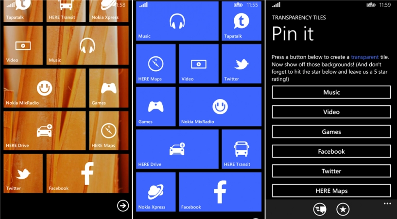 Transparency tiles ứng dụng tạo tiles trong suốt cho xbox music game và video