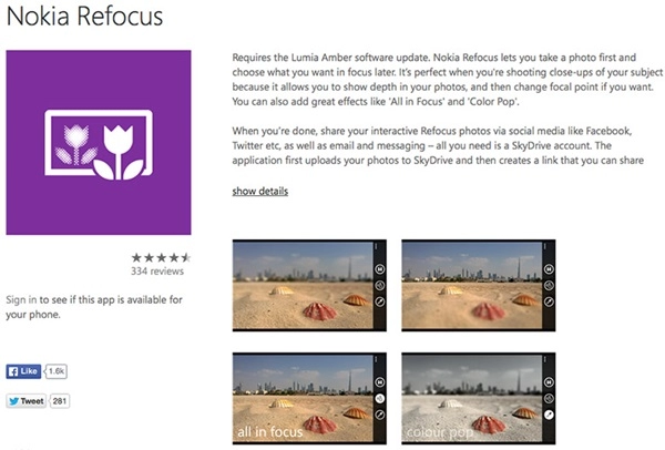 Ứng dụng nokia refocus đã hỗ trợ tất cả các máy lumia