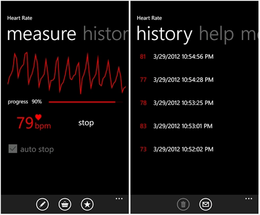 Phần mềm đo nhịp tim trên windownphone heart rate -