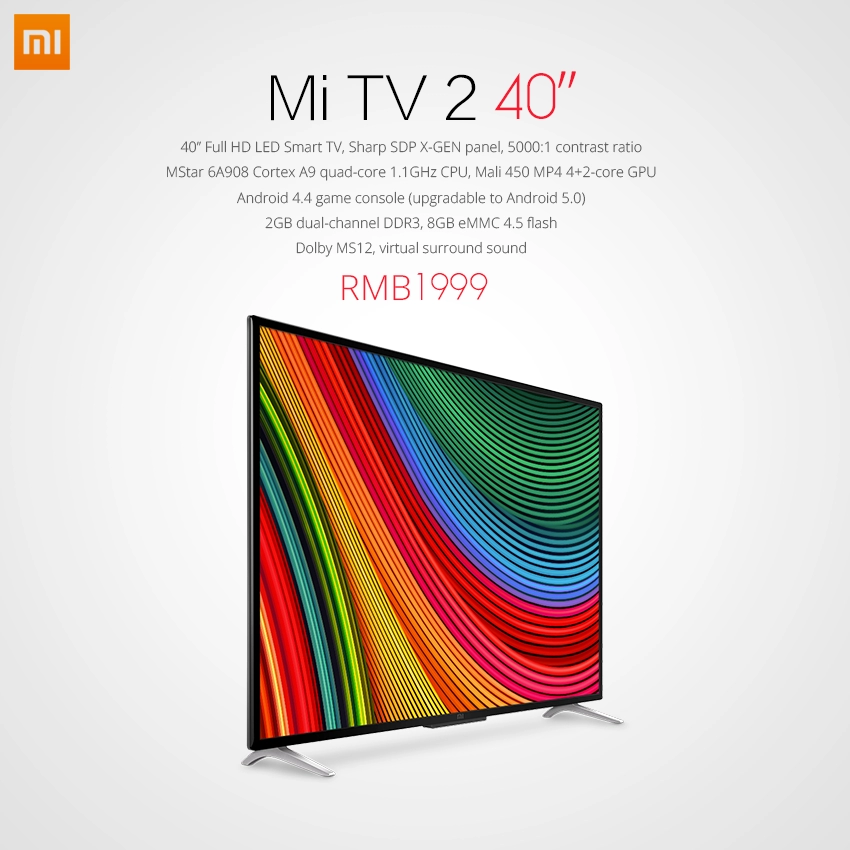 Xiaomi ra mắt mi tv 2 với màn hình 40-inch led fullhd giá 320
