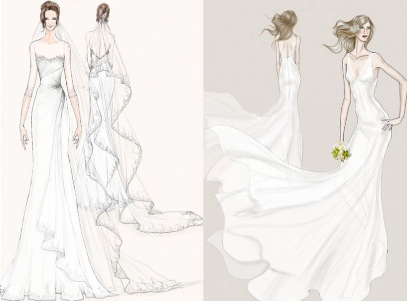 Phác thảo váy cưới của angelina jolie jennifer aniston