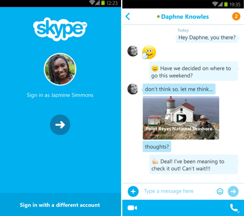 Skype cập nhật mới cho android đăng nhập đơn giản hơn nhiều