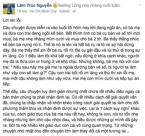 suy ngẫm lời xin lỗi bà lão bán vé số và câu chuyện dạy con của người mẹ việt