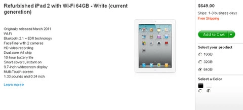 Apple bắt đầu bán ipad 2 hàng refurbished