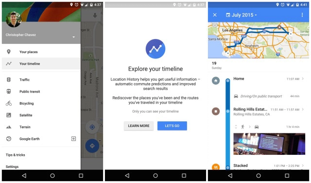 Bản update mới của google maps liệt kê những điểm bạn đã đi qua