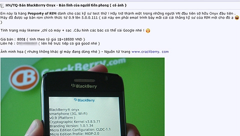 Blackberry onyx đã bán ở vn