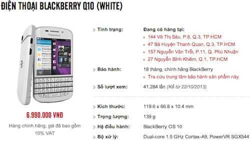 Blackberry q10 chính hãng giảm giá còn 7 triệu đồng