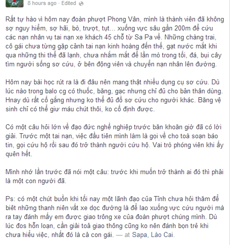 Cám ơn các phượt thủ vụ xe khách sapa