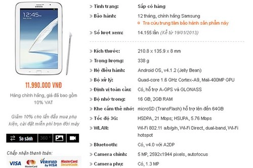 Galaxy note 80 có thể bán với giá 12 triệu đồng tại việt nam