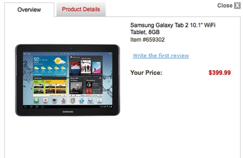 Galaxy tab 2 101 bản 8gb có giá 39999 usd tại mỹ