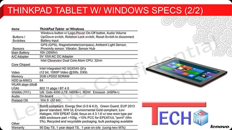 Lộ ảnh thinkpad tablet 2 chạy windows 8