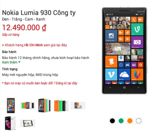 Lumia 930 chính hãng được rao giá từ 1249 triệu đồng