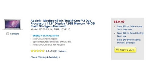 Macbook air 2010 bắt đầu giảm giá