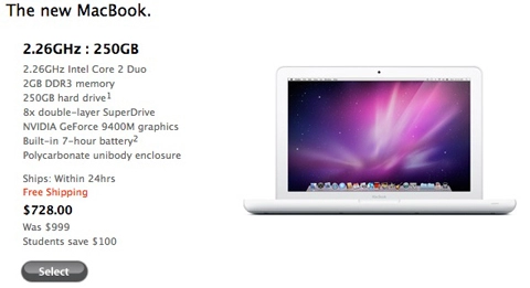 Macbook unibody giá còn 728 usd