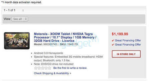 Motorola xoom bất ngờ bị hét giá tới 1199 usd